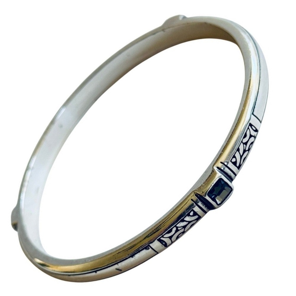Brighton Bloc Haus bangle Bracelet blue square‎ Crystal Silver Plate ornate rare